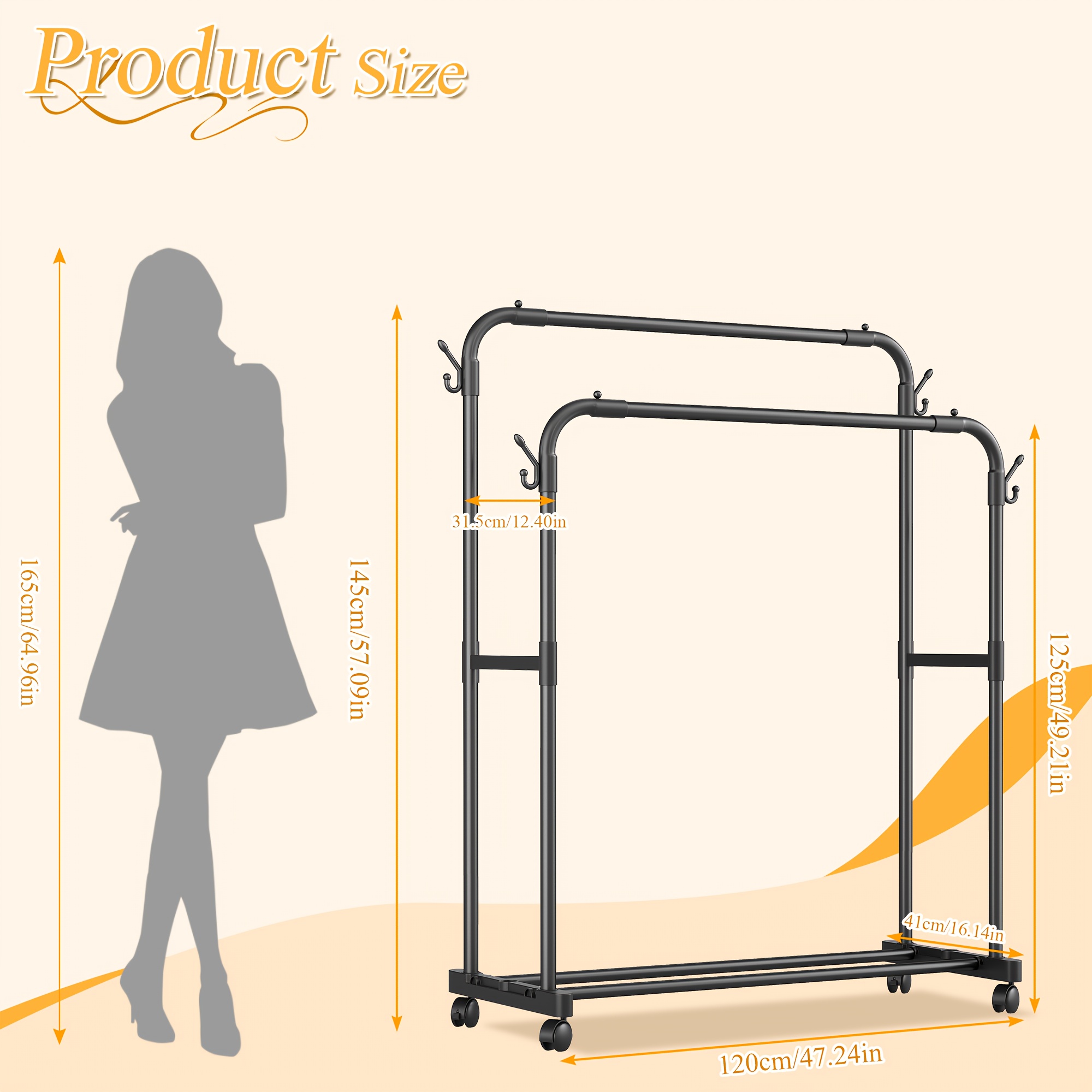  garment rack with double metal rods clothing rack heavy duty clothing racks for hanging clothes   dual rod black hanger freestanding wardrobe closet rack for bedroom