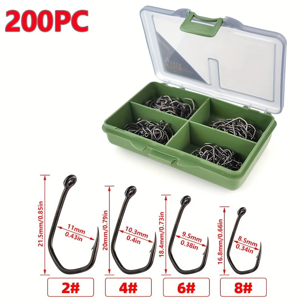 200pcs Carp Fishing Hooks Barbed Claw Hooks Ptfe Coating High Fish Hooks With Box X611