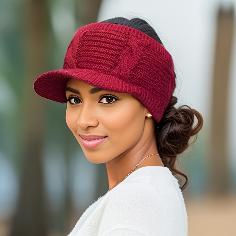 womens acrylic knit baseball cap ponytail hole toggle - Temu  display picture 3