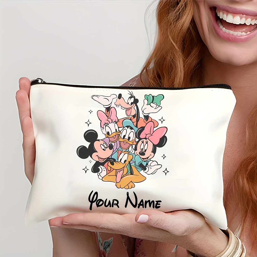 

Disney Customizable Cartoon Party Pattern Canvas Cosmetic Bag, Personalized Name, Storage Cosmetic Bag, Suitable For Home, Travel And Vacation, Suitable Gifts, Canvas Bag