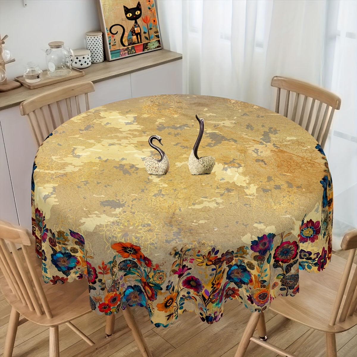 ABAKUHAUS Trullo Y Negro Camino De Mesa, Detalle Floral Del Mosaico, Decorativo Para El Comedor O Sala De Estar Fácil De Limpiar, 40 Cm X 180 Cm, Blanco Verde Menta