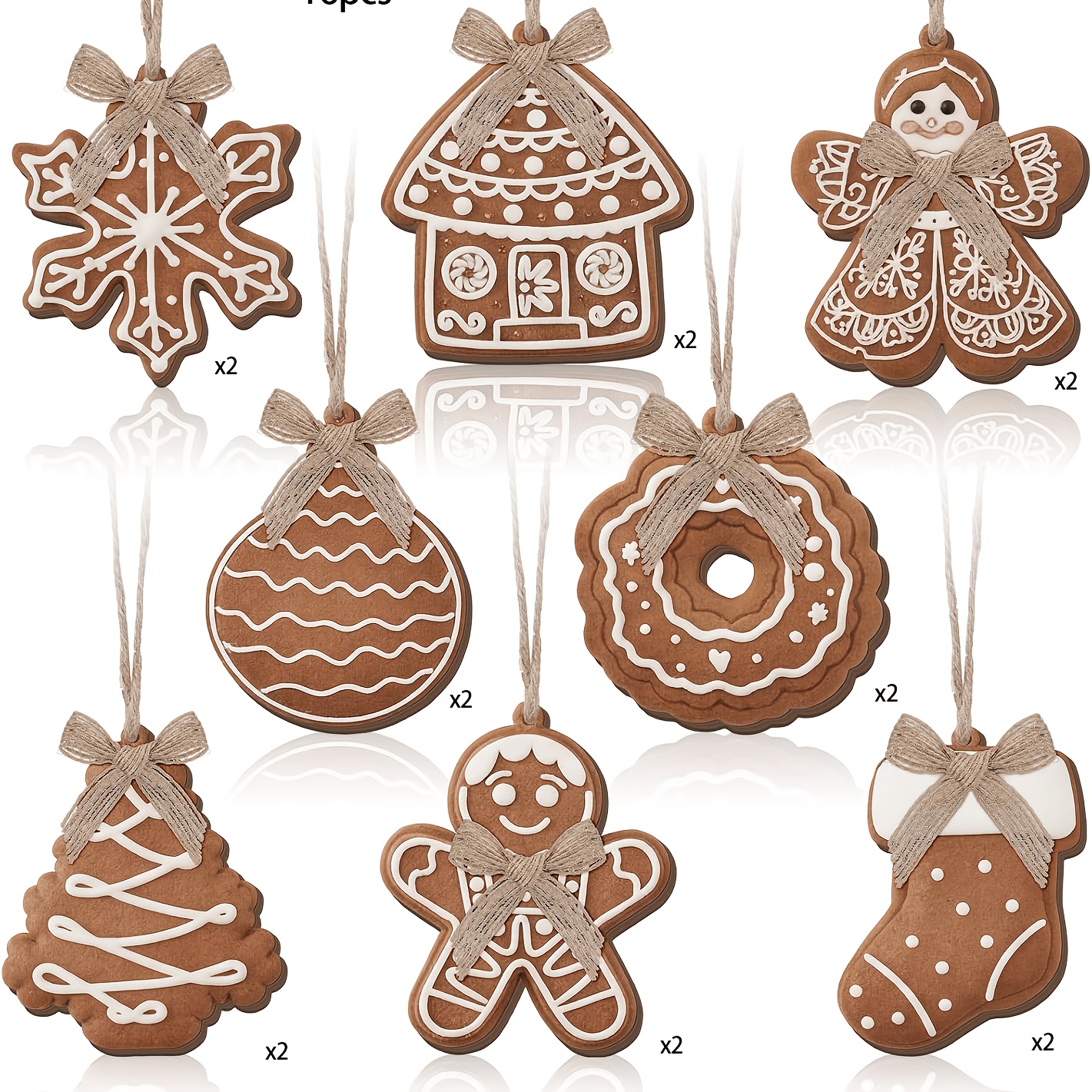 TEMU 2d Flat 16pcs Country Christmas Tree Ornaments, Brown Gingerbread Men And Wooden Farmhouse Gingerbread House Decorations, Snowflake Hanging