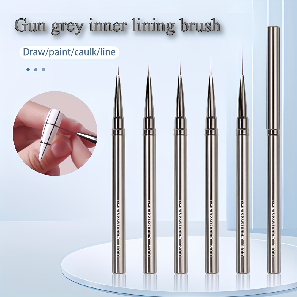 

5pcs Fine Tip Art Brush Set, Metal Rod Manicure Pens, Precision Drawing//caulking/line Tool, Unscented, Grey Inner Lining Brushes