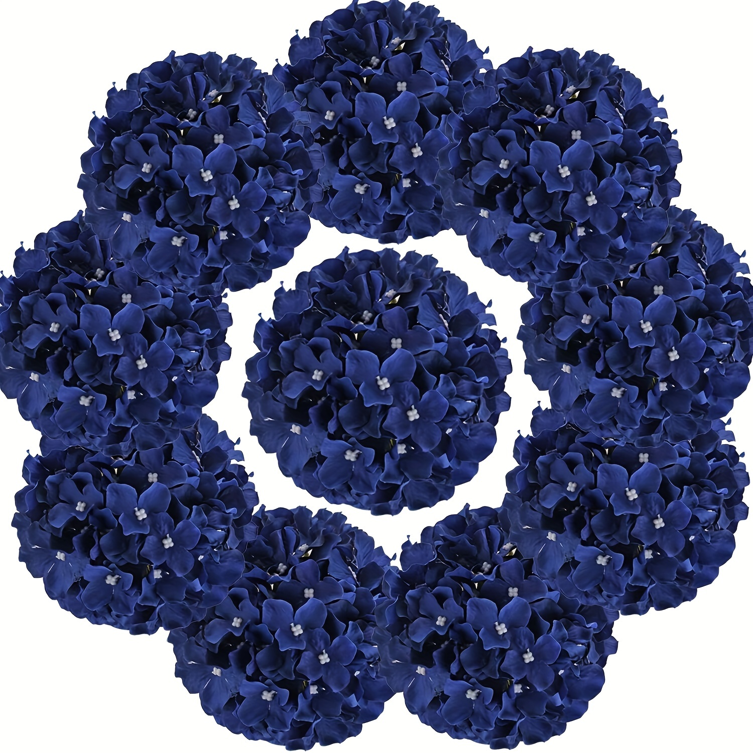 

7-pack Deep Blue Fabric Hydrangea Flower Bouquet For Valentine's Day, Freestanding Floral Holiday Decoration, Non-electric And Feather-free