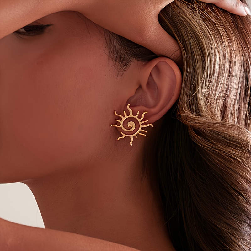 Image of 1 Pair Of Bohemian-style Vintage Sunflower Stud Earrings, Perfect For Party And Vacation Outfits