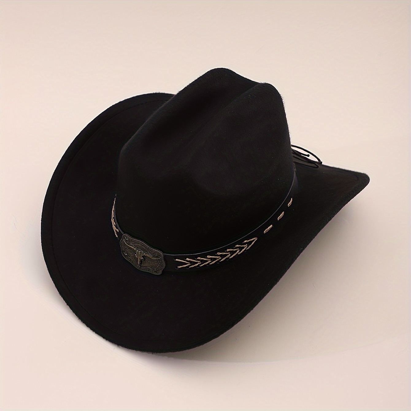 

Ladies Western Cowboy Hat With Metallic And Braided Belt - Black, Polyester, Non-elastic, Sun Protection, Easter , No Feathers