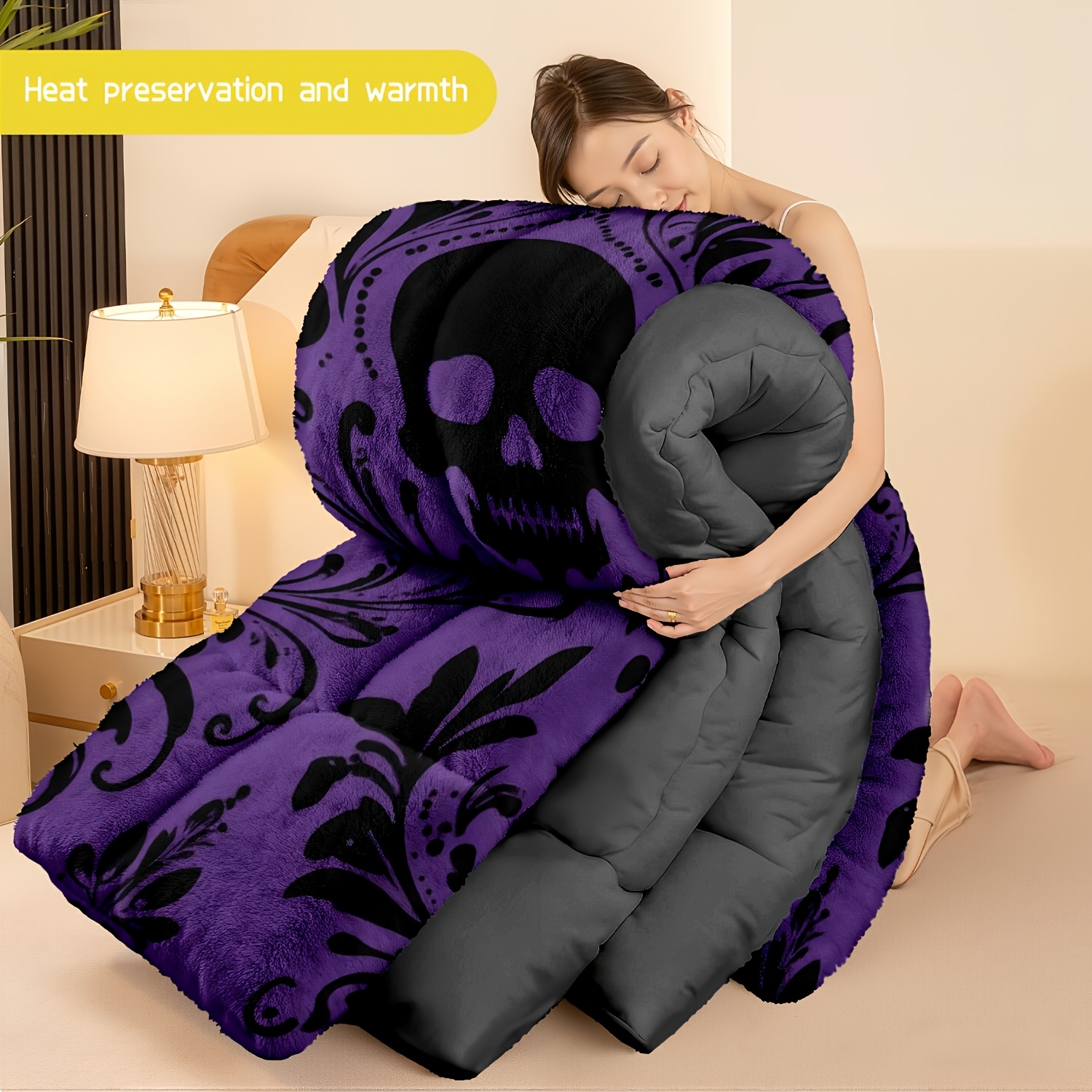 TEMU 3pcs (1 Comforter And 2 Pillowcases) Gothic Purple Pattern Bedding, Soft Warm, Hypoallergenic, Wrinkle And Fade Resistant, Queen/king/full Size,