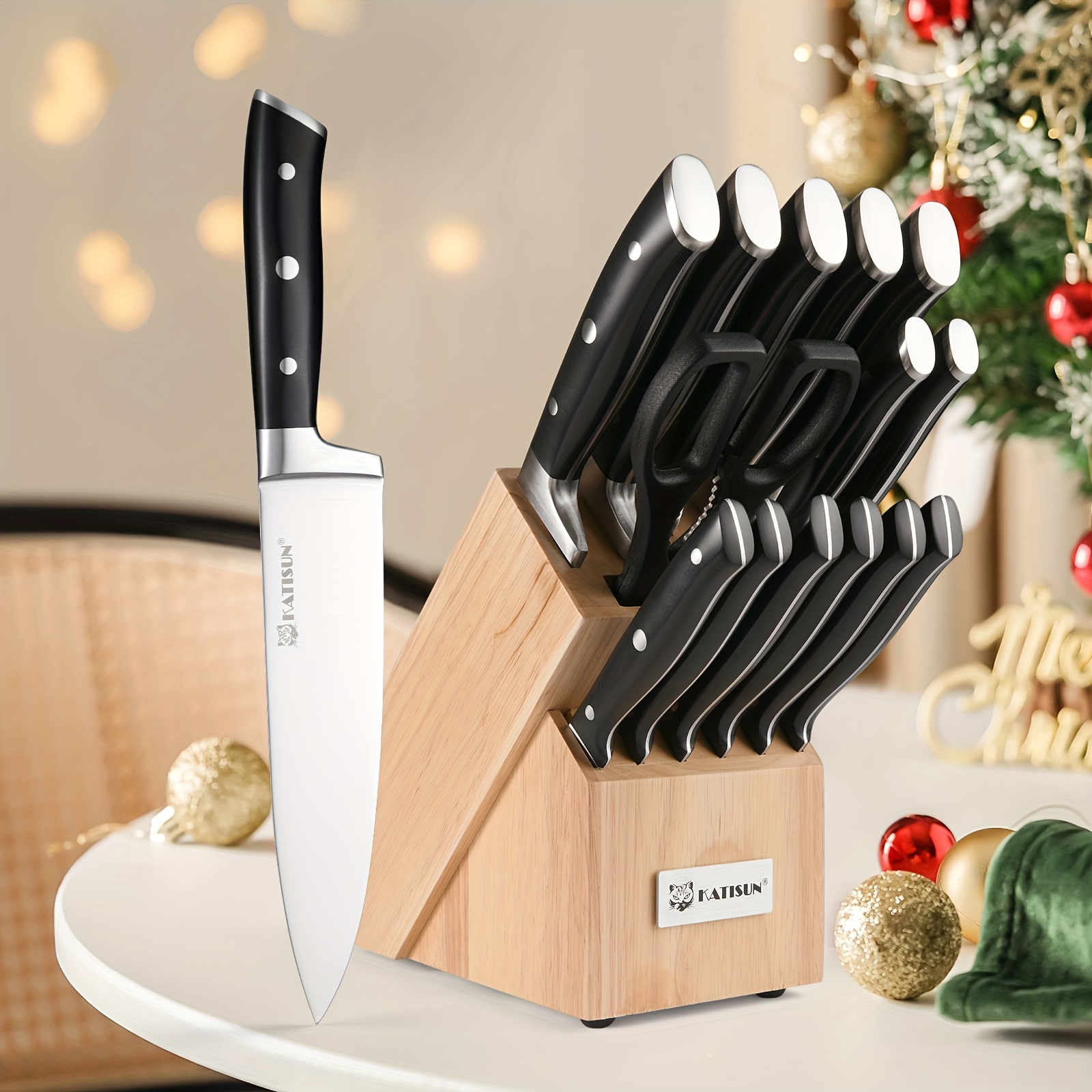 

15- Knife Set, German Steel, And Dishwasher Safe, Ergonomic Knife Set -in Sharpener For Chopping, , Dicing&cutting For Christmas, And