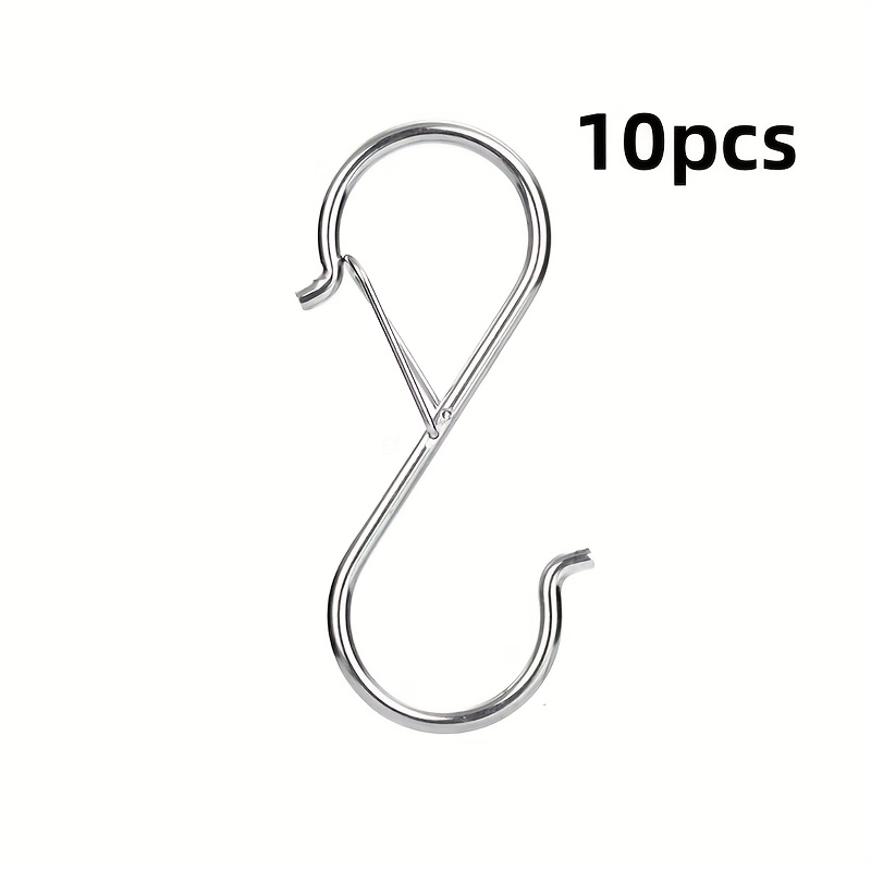 Image of 10 Metal Spring Snap Hooks S Hooks Electroplated Silvery Anti-drop No Punching Hat And Curtain Hooks, Entrance Hallway Key Hooks Coat Rack Wall-mounted Door Back Key Storage Rack