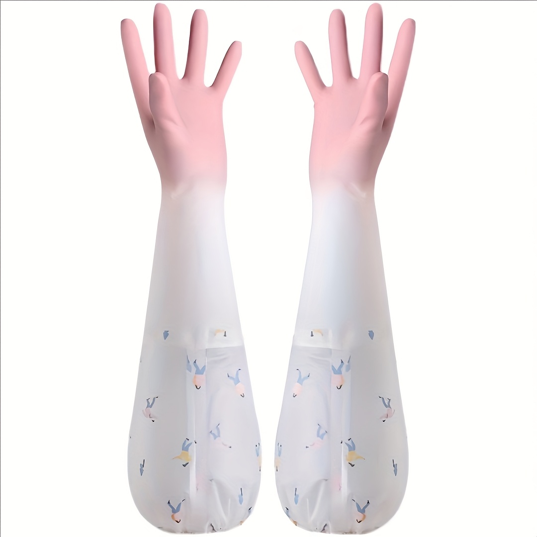 TEMU A Pair Of Household Dishwashing Gloves, Durable Kitchen-grade Women's Thickened Cleaning Gloves For Washing Dishes, Extended-length Dishwashing
