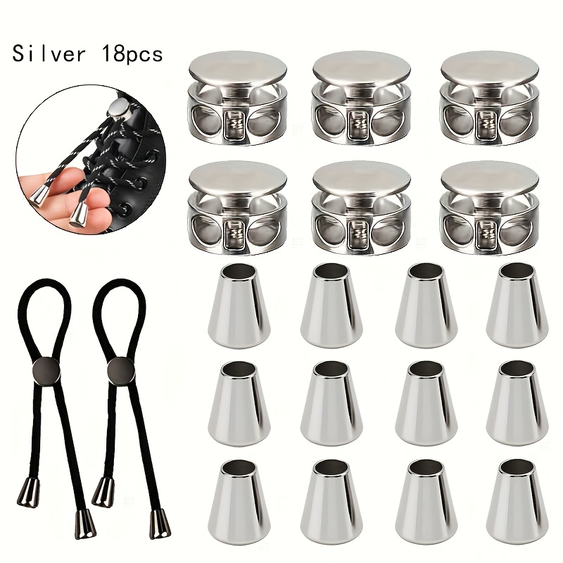 E-shop 18-teiliges Metall Schnürsenkel Schnalle Set - Schnelle Metall Schnürsenkel Schnallen mit 6 Feder Schnallen und 12 Easy Rope Clips, Schnelle