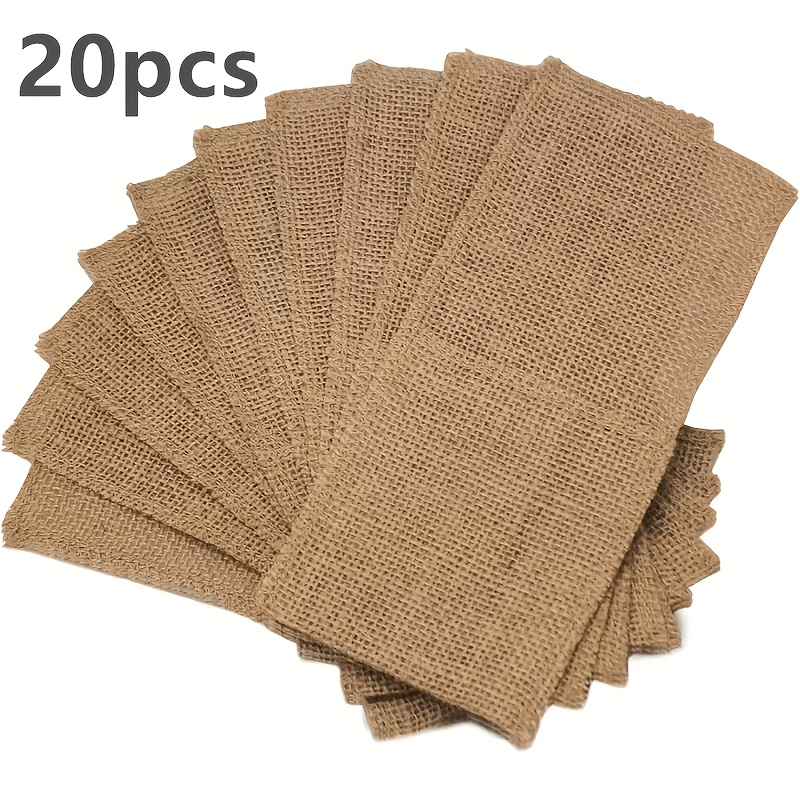 TEMU 20pcs Natural Jute Utensil Bags - Lightweight Unfinished Fabric Cutlery Storage Bags For Forks, Knives, Spoons, And Napkins - Perfect For Rustic