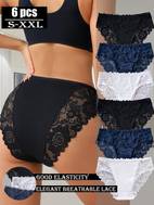 6pcs womens lace panties elegant floral print underwear soft breathable fabric solid color black white blue comfortable stylish for casual attire lace trim underwear comfortable underwear sophisticated style durable construction comfortable undergarments fashionconscious women everyday underwear feminine design lightweight underwear supportive underwear stylish women