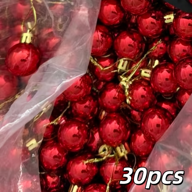 TEMU 30pcs Set Of Glossy Ornament Balls With Golden Hanging Strings. Features A Full And Vibrant Texture, Is -resistant, And Hung On Christmas Trees,