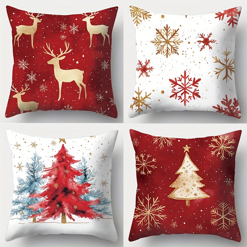 

4pcs New Christmas Pillowcase, 17.72 * 17.72, Suitable For Sofas, , Bedrooms, , No