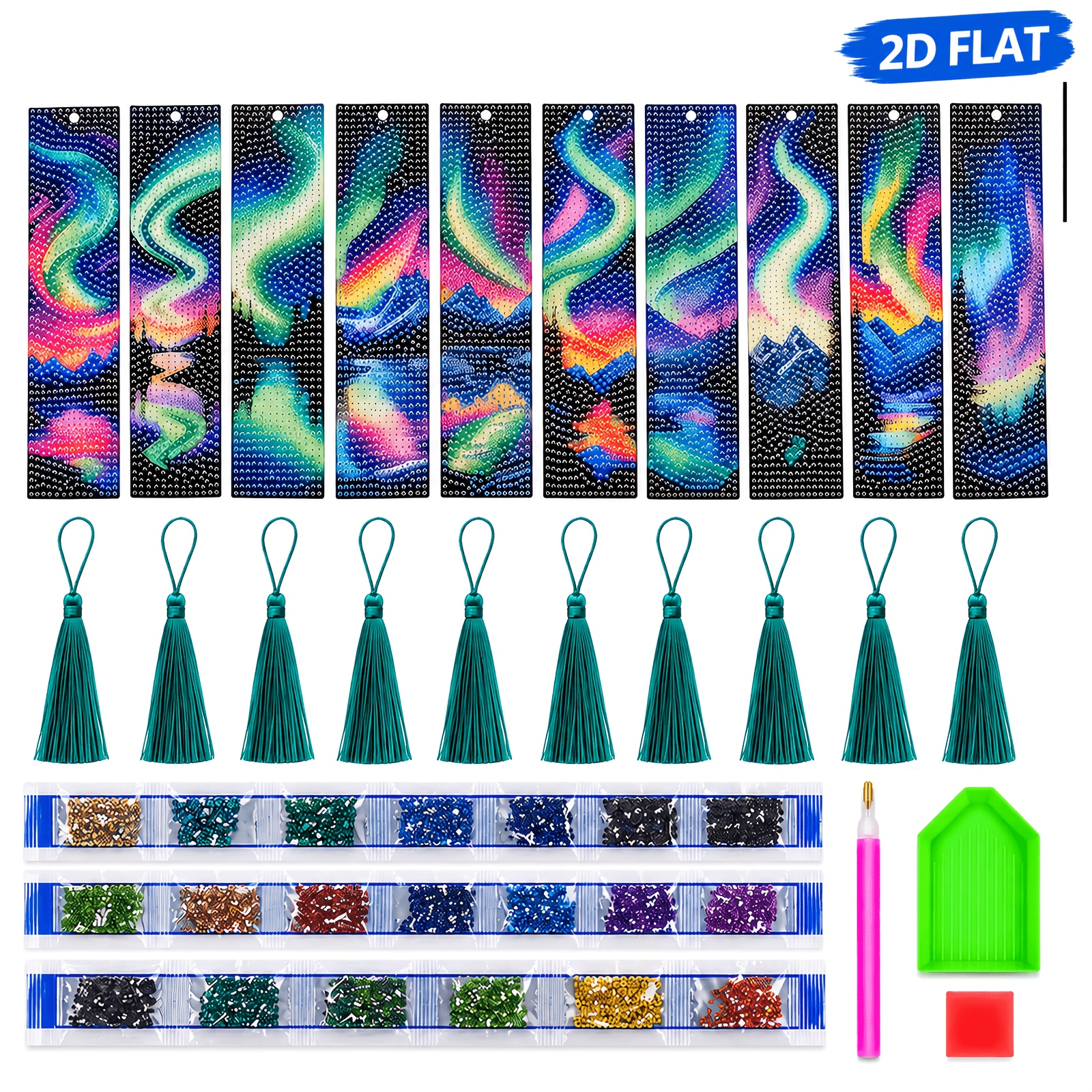 TEMU 10pcs Diy Diamond Painting Bookmarks Kit, Aurora Starry Sky Acrylic Tassel Bookmarks, Christmas & Birthday Handmade Gift For Book Lovers
