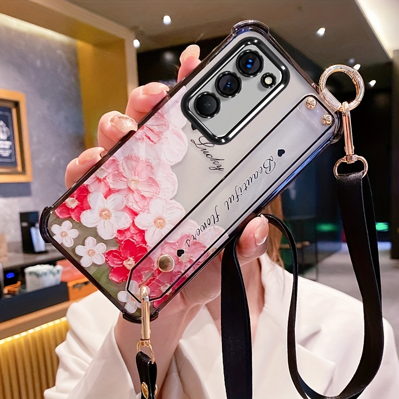 TEMU Phone Case - Suitable For Xiaomi Redmi 15 5g Transparent Phone Case And Lanyard, Fashion Oil Painting Floral Pattern, Women's Soft Tpu Material