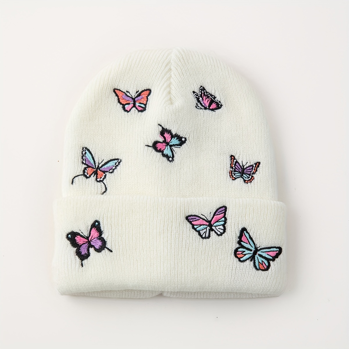 

Women's Winter Warm Knit Beanie, 1pc, Full Face Embroidered Butterfly, No , Stretchy, Lightweight, Nylon, Only, Fashion Accessory