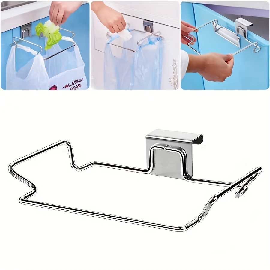 

Stainless Steel Baggy Rack Holder, Kitchen Cabinet Door Hanging Trash Bag Organizer, Multi-functional Garbage Bag Storage Rack, No Drilling Required - 1pc/2pcs Set