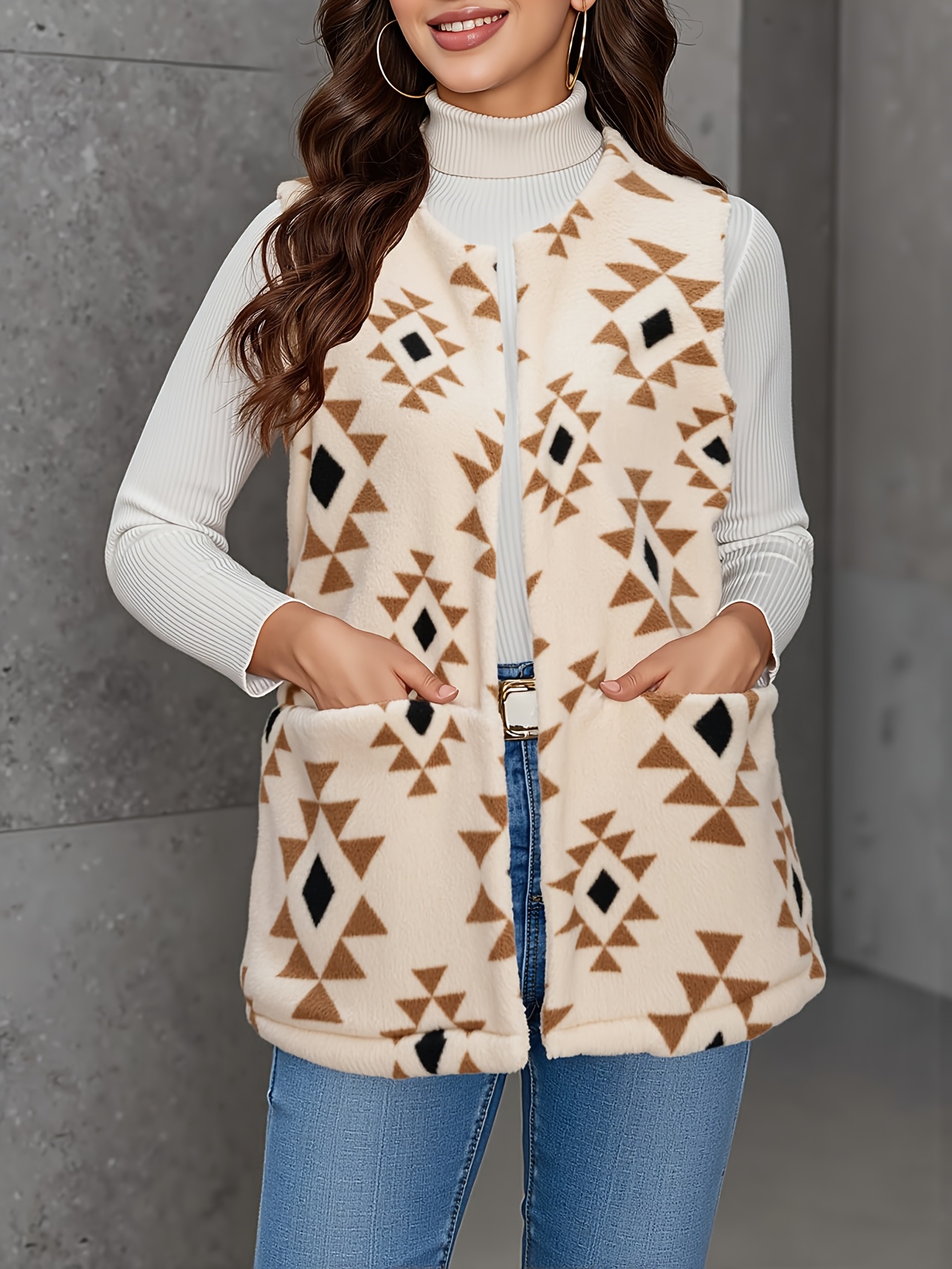 plus size plus size womens sleeveless cardigan vest beige Temu