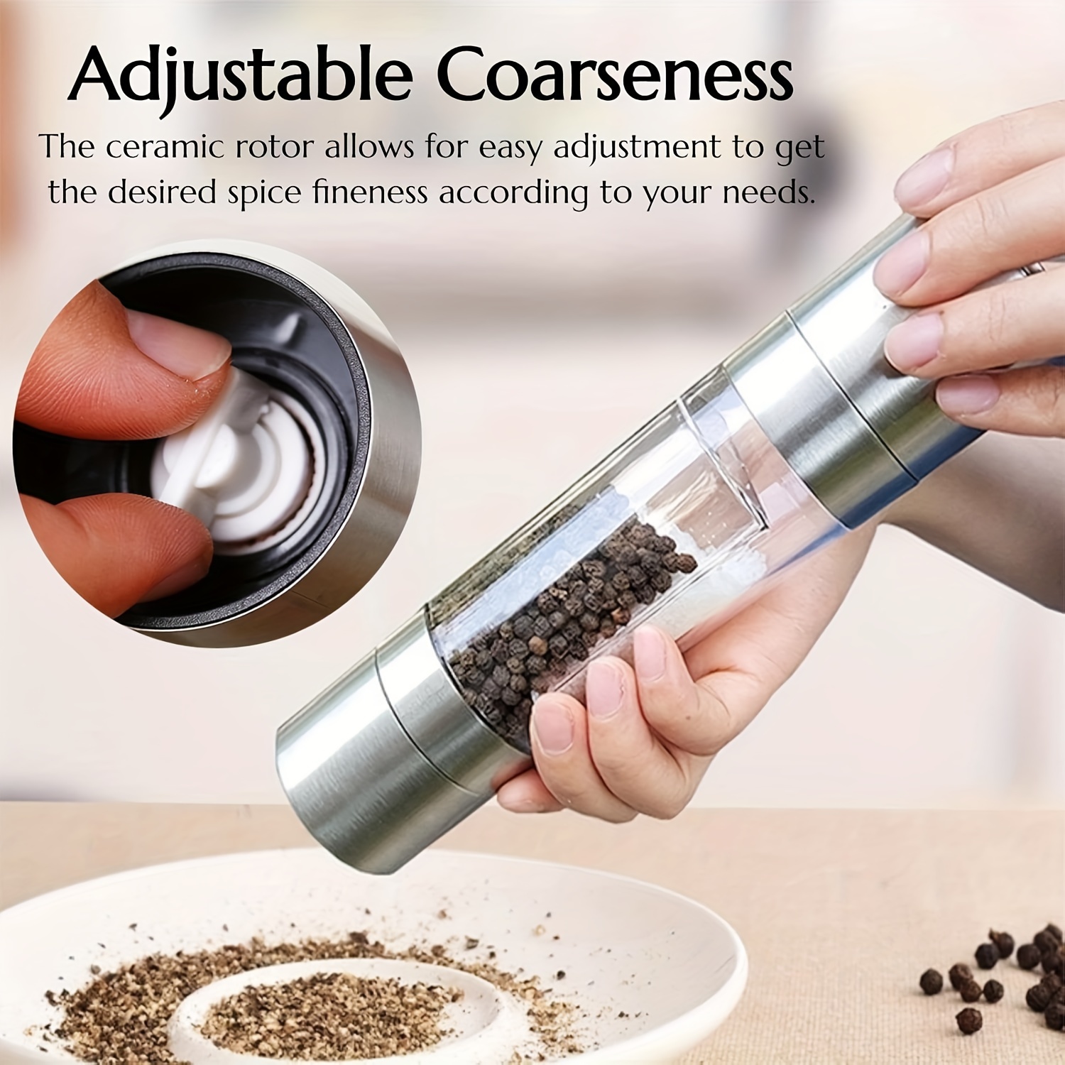   2 in 1 stainless steel salt pepper grinder set dual compartment adjustable coarseness easy   for christmas easter thanksgiving mothers day fathers day   details 4