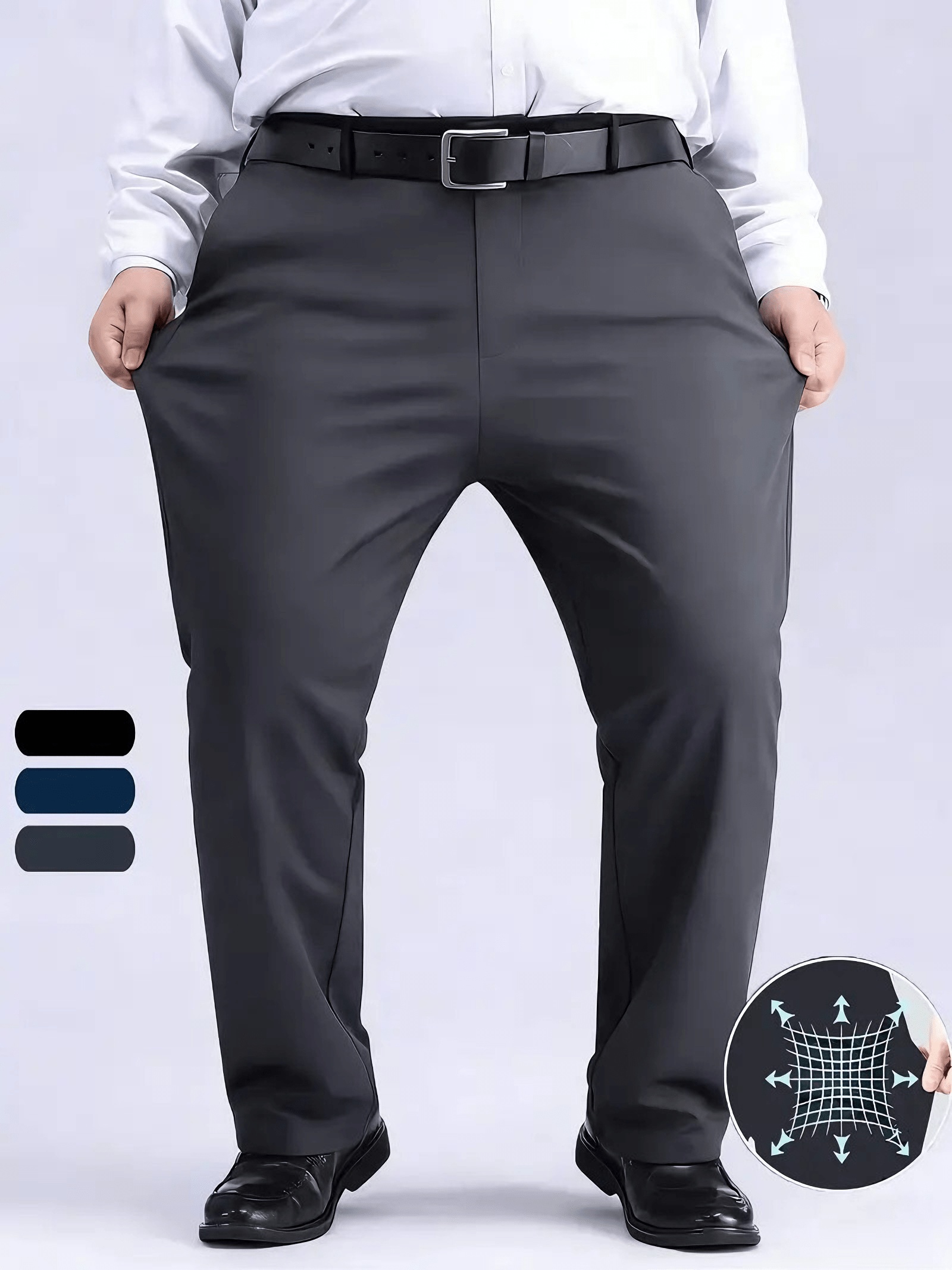 poza articolului pantaloni de îmbrăcăminte pentru bărbați, mărime mare, negri, rezistenți la încrețire, fără călcat - pantaloni drepți de costum potriviți pentru ținute de afaceri și casual, fără încrețire, potriviți pentru birou, nunți, călătorii, pantaloni profesionali pentru tot  , mărime mare