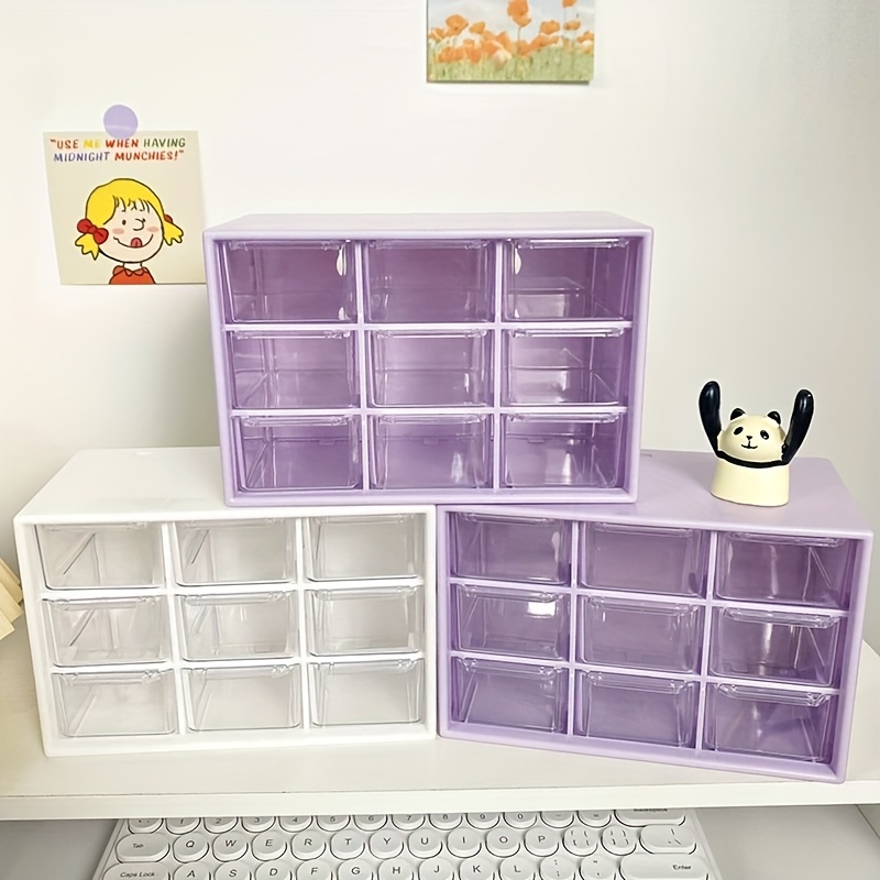 2pcs Nine Grid Drawer Style Transparent Visible Storage Box, Student Stationery Sorting Box, Dustproof Cosmetics Jewelry And Miscellaneous Storage Grid, Wall Hanging Sorting Box, Suitable For Desktop Office, Home Furnishings, Desk & Drawer Organizer for Home Storage