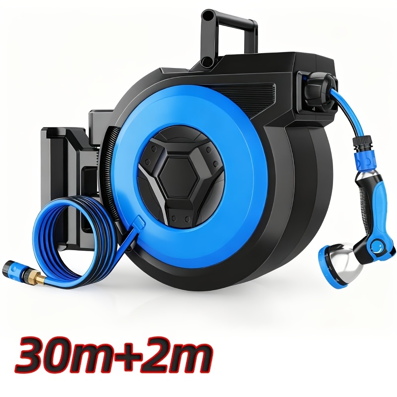 TEMU 30 Meters + 2 Meters/20 Meters + 3 Meterswall-mounted Water Pipe Reel, 180° Rotatable Garden Water Pipe Reel, With Ten-in-one Multi-functional