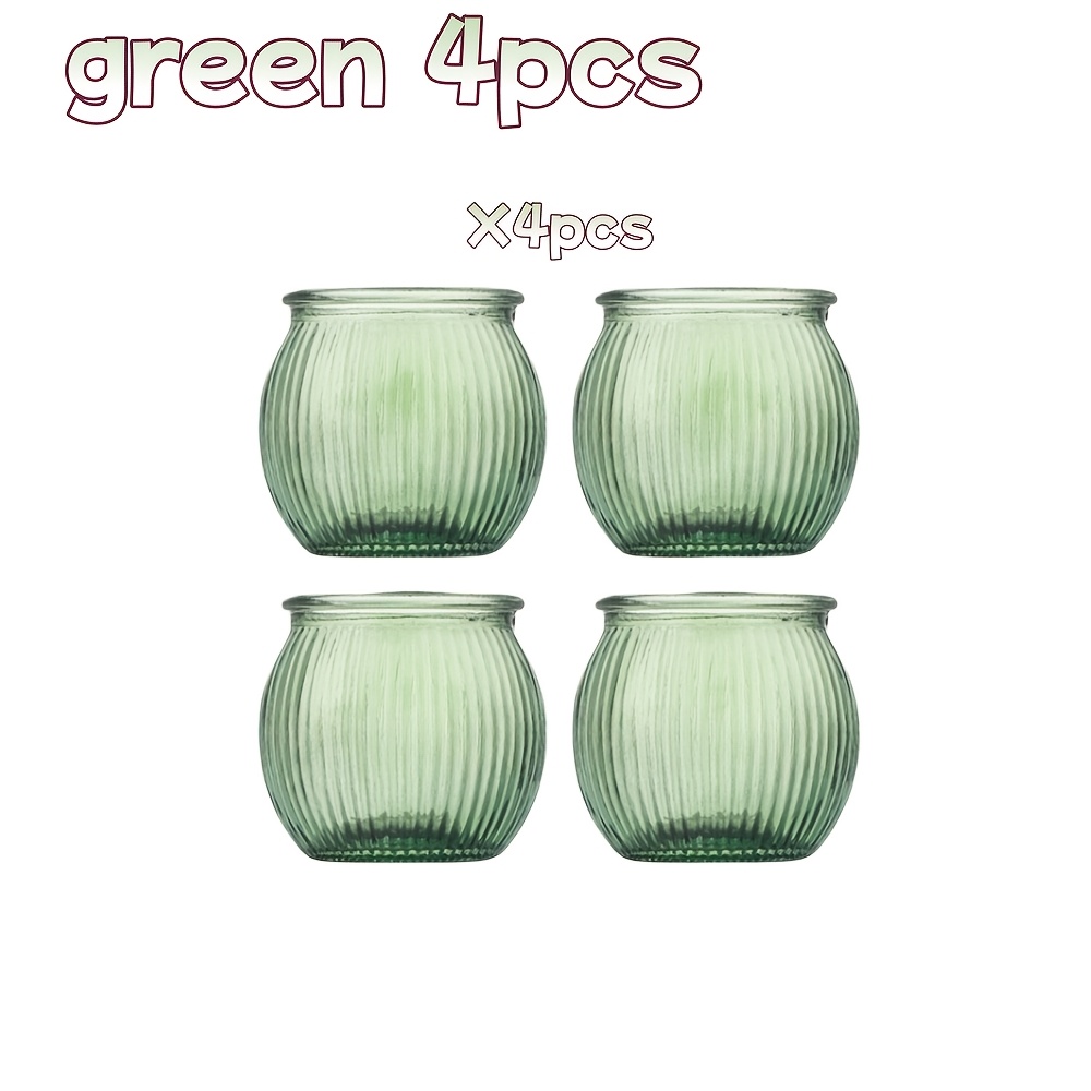 TEMU 4pcs Vertical Striped Ball Candlesticks With Electroplated Vertical Stripes & Top - Tea Light Holders Suitable For Wedding, Party, Valentine's