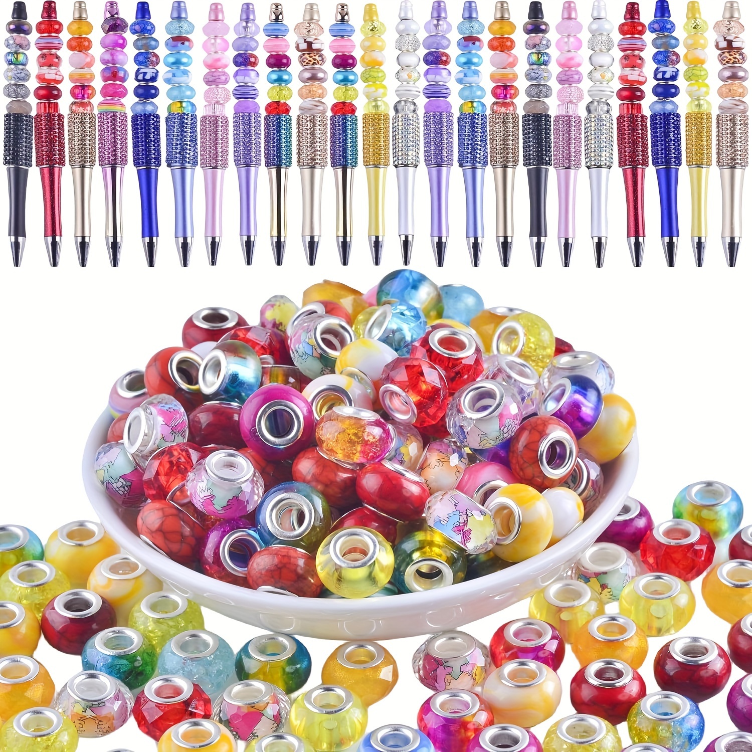 

100pcs Multicolor 14mm Large Hole Glass Beads - Murano Style Spacer Beads For Diy Jewelry, Lampwork Pens & Crafts