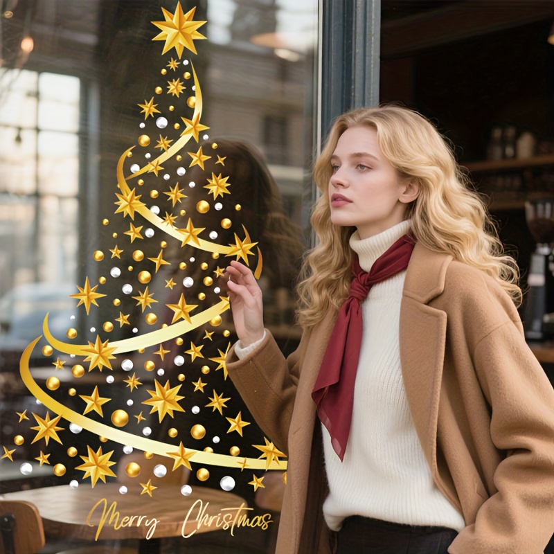 1pc 35.43 Inches/23.62 Inches Oversized Christmas Tree Static Window Sticker, Suitable For Festive Party Atmosphere Scenes, Applicable For Decoration Of Smooth Doors, Windows, Homes, And Stores