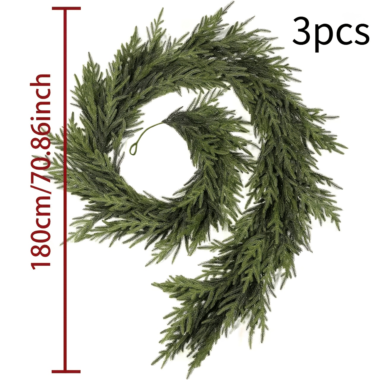 TEMU 3pcs Ultra-long 106.3 Inches/106 Inches Artificial Norfolk Pine Wreath - Real Touch Evergreen Vine, Suitable For Christmas, Thanksgiving,