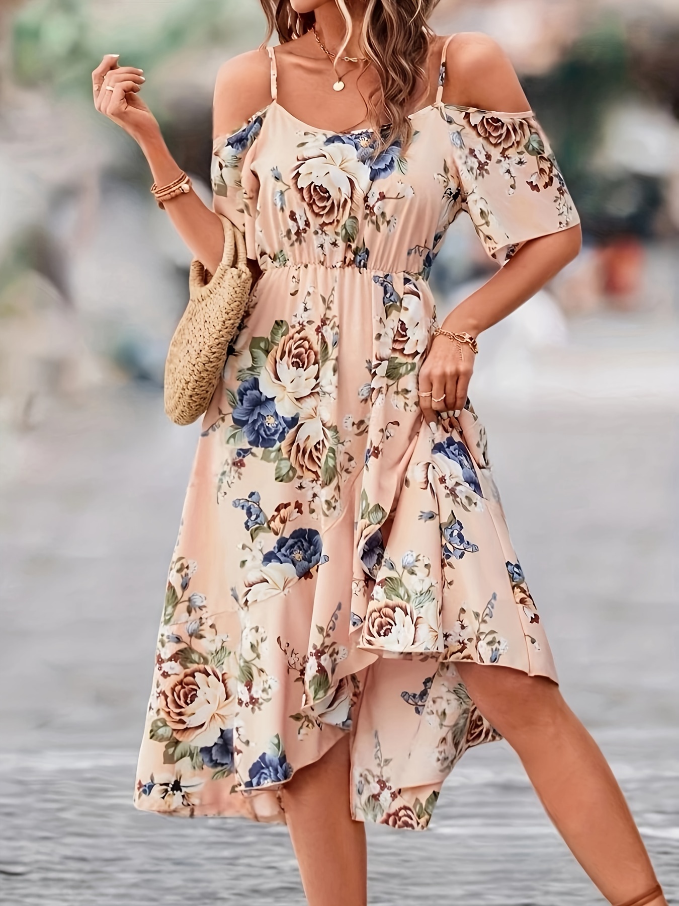 Floral Print Cold Shoulder Ruffle Wrap Dress Elegant Short - Temu