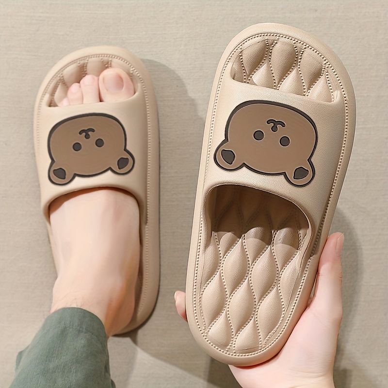 

Unisex Solid Colour & Bear Pattern Open Toe Breathable Slippers, Comfy Non Slip Casual Soft Sole Eva Slides For Men's & Women's Indoor Activities