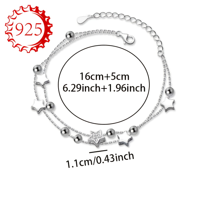 925 Silver Double Layer Star Charm Bracelet