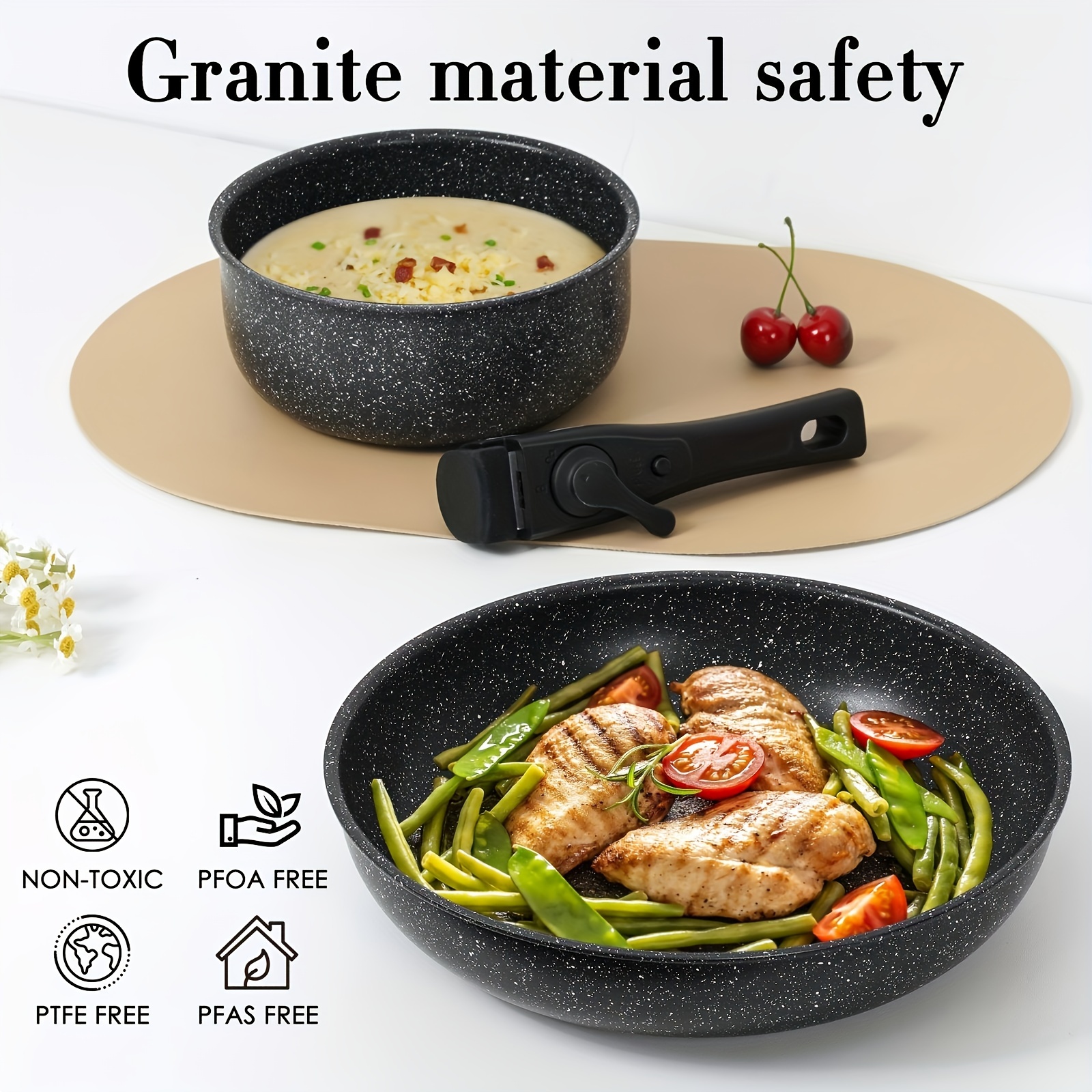 5pcs non stick cookware set with removable handles aluminum material compatible with all stoves including induction oven safe kitchen pots and pans set details 8