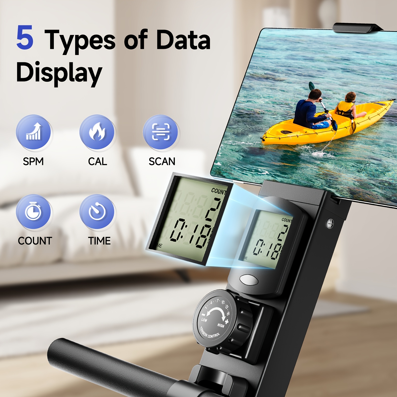 YPOO Magnetic Rowing Machine, Wireless & App Supported