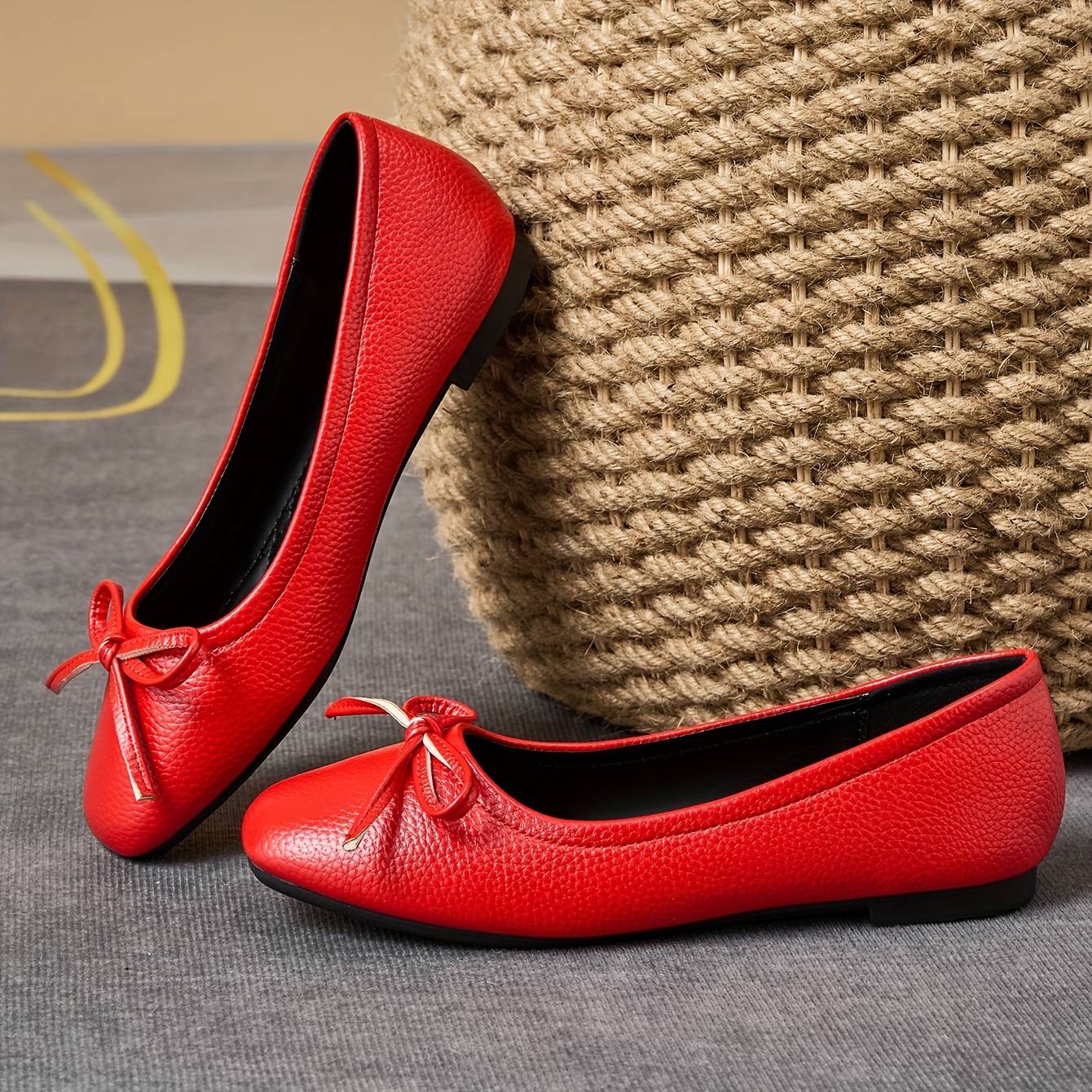 womens red flats bow detail slip square toe Temu Germany