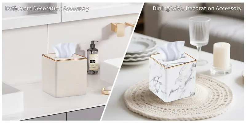 square tissue box holder with magnetic bottom stylish leather tissue cover polished multi compartment organizer for bathroom vanity bedroom dining table car durable easy bathroom organizers and storage vanity accessory modern decor accessory sleek construction Product details 4