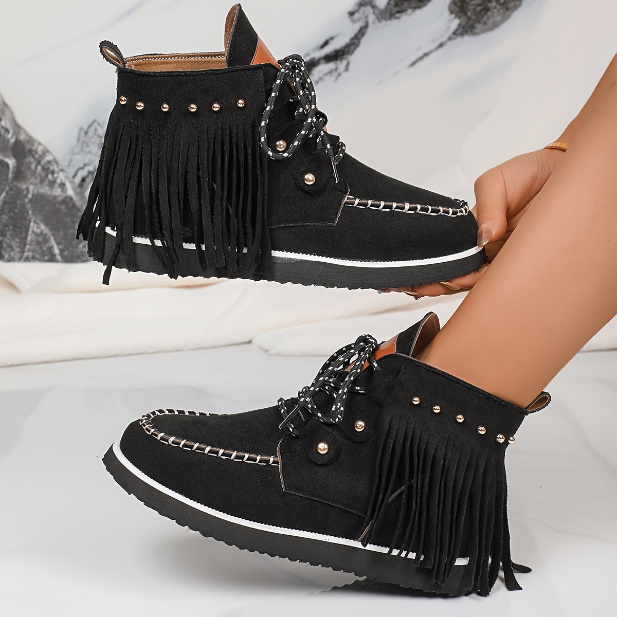 womens fringe ankle booties sport flat heel Temu New Zealand