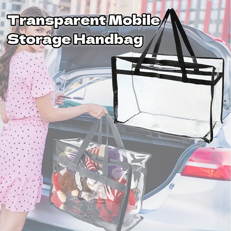 

Clear Clothing Storage Bag, Pvc Organizer For Comforters, Blankets, Bedding, Duvets, Transparent Portable Tote With Reinforced Handles And Zipper, , Plastic Material