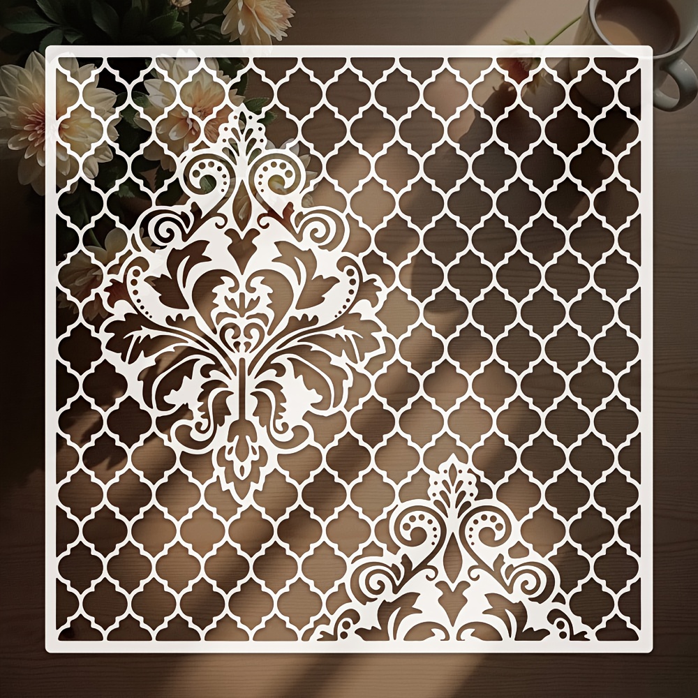 Image of Moroccan Geometry Stencil - Reusable Stencil 11.81x11.81 Inches Stencil For Paint Decoupage Large Wall Home Decor Furniture Stencil& Floors