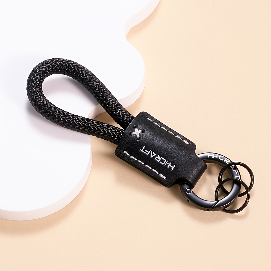 Image of Genuine Faux Leather Faux Leather Key Chain, Hand Woven Key Rope, Fashionable Head Layer Cowhide Car Keychain, Car Key Rope, Key Lanyard, For Men And Women, Durable Key Chain With