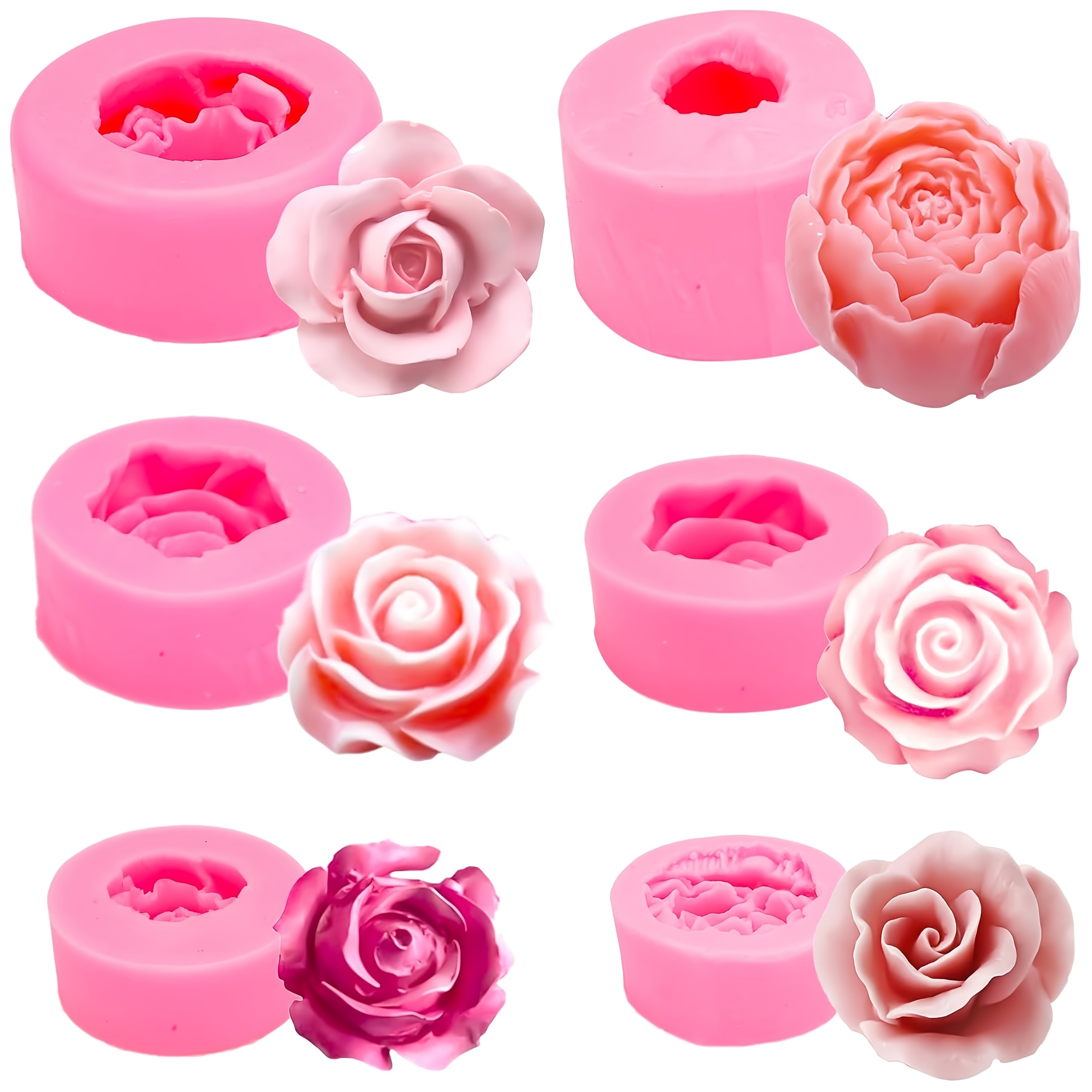Image of 6pcs Rose Flower Silicone Resin Molds - For Diy Candles, Soap, Plaster Crafts, Home Decor & Valentine’s Day Gifts, Plaster Ornamentation | Intricate Petal Detail | Detailed , Candle Molds Silicone