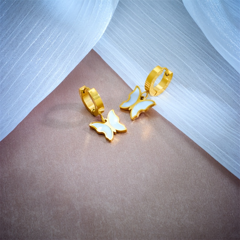 Women's Golden Edged Butterfly Pendant Earrings, Elegant Design