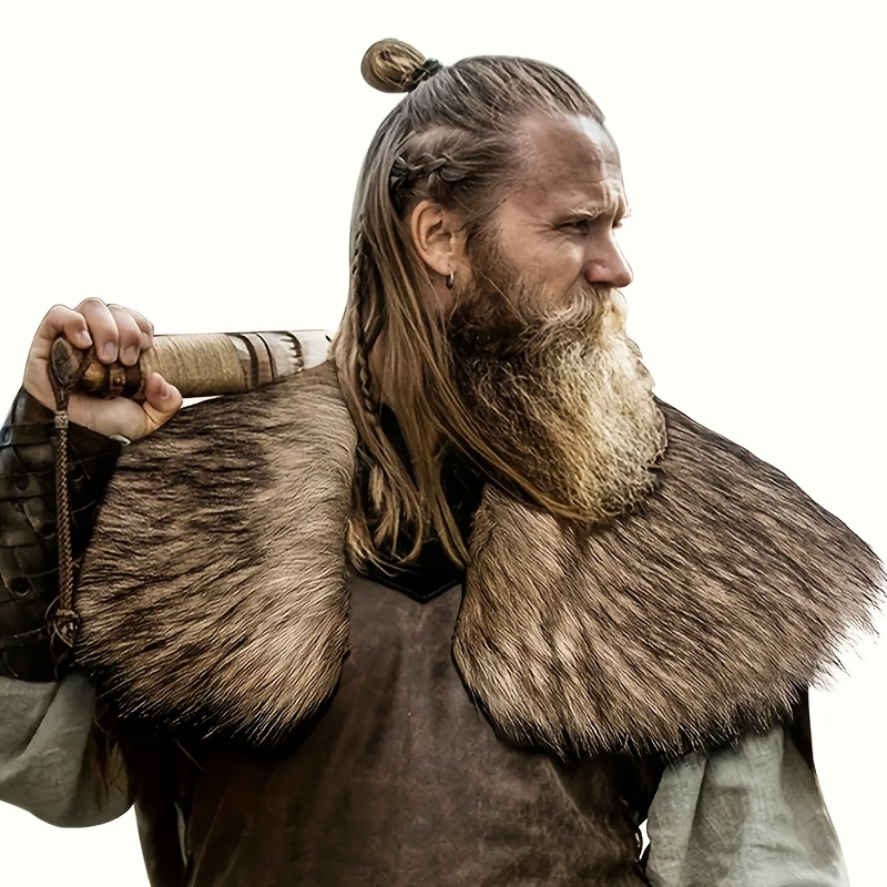 TEMU 1pc Unisex Viking Faux Stole, Polyester Fiber Material, Medieval Faux Cloak, Shoulder-wrap Collar Warrior Costume Accessory, Renaissance