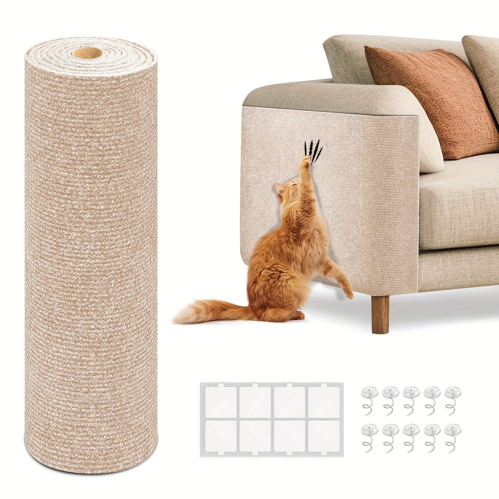 TEMU Self-adhesive Cat Scratching Mat, Suitable For Wall, Carpet, Sofa And Furniture Protection, Suitable For Cat Scratching Posts, Cat Scratching