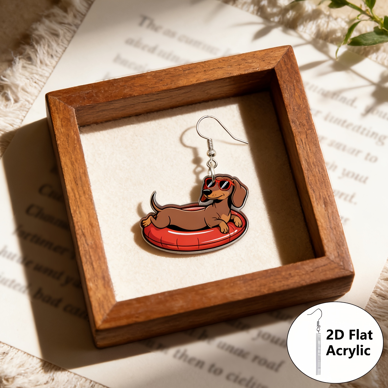 Watercolor Summer Swim Ring Dachshund Acrylic Earrings