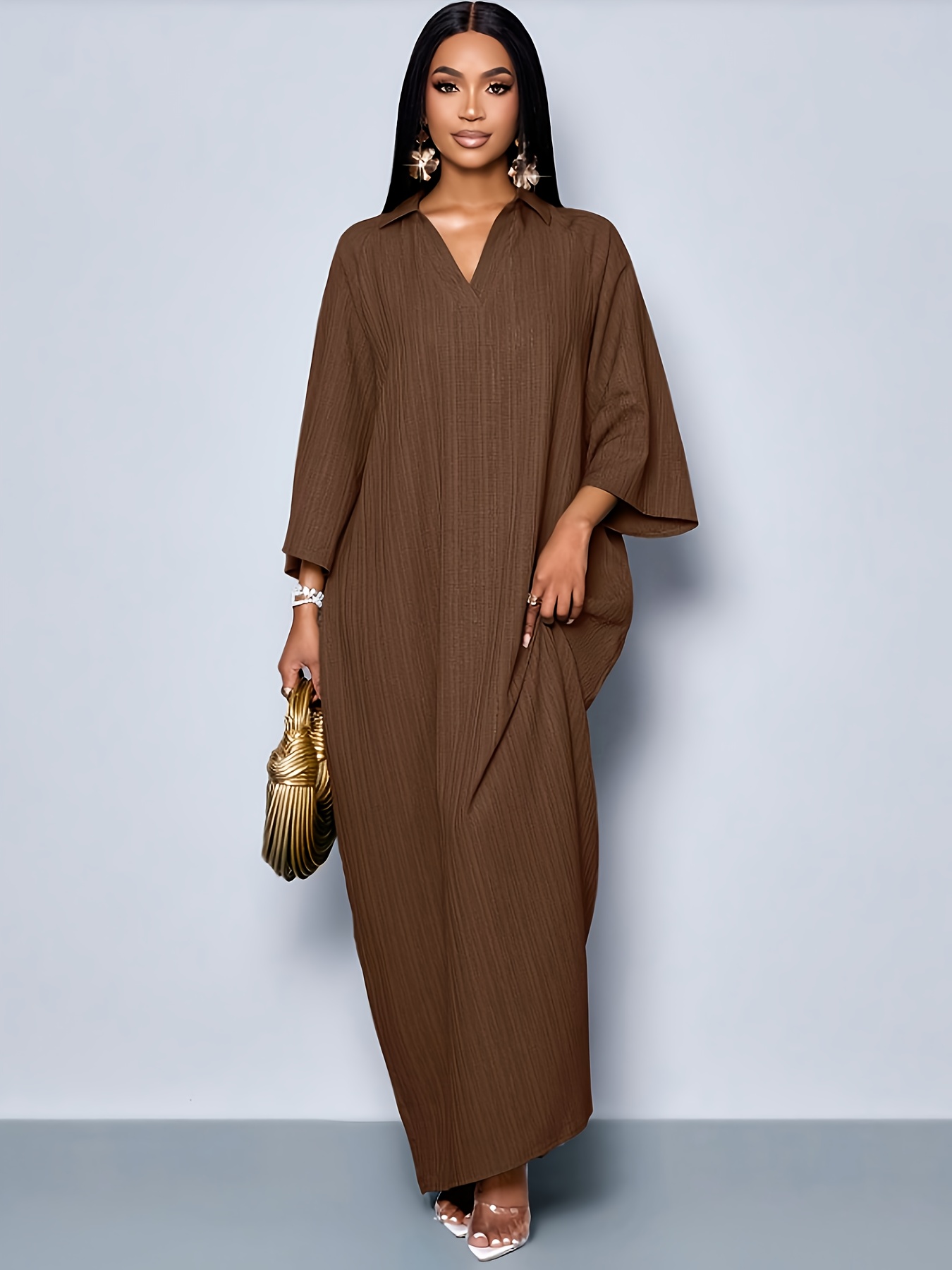 one piece loose dress spring summer womens fashion elegant v neck loose batwing