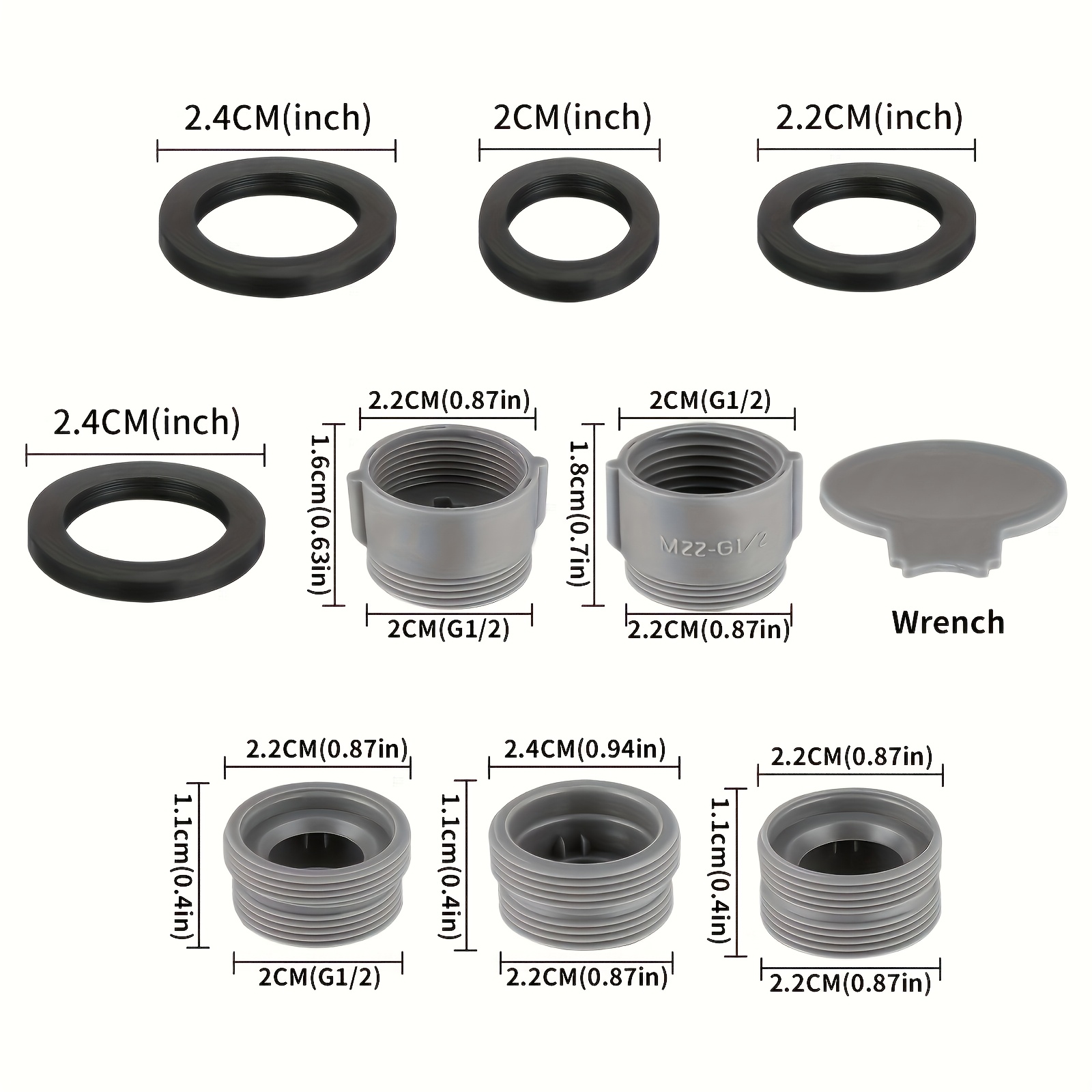 10pcs/set Faucet Adapter, Head Aerator Adapter Additions, 22 To 24 Wire 20 Internal Wire Connector Converter Head